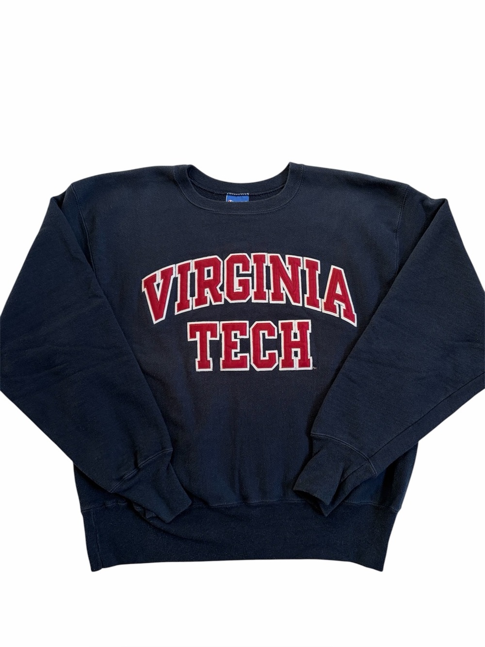 Vintage Virginia Tech Champion Reverse Weave Raised Letter Navy Sweatshirt Large